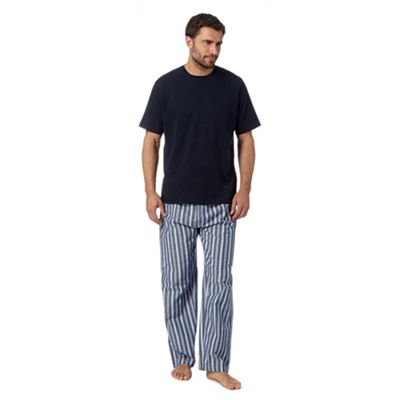 Navy t-shirt and striped bottoms loungewear set